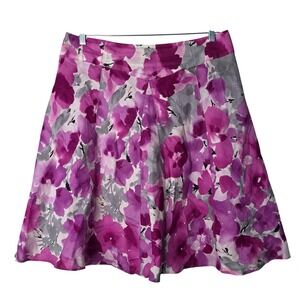 Allison Taylor Skirt Womens 14 Purple Floral Linen A-Line Knee Length Lined Work